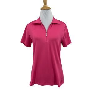 Golfino Polo Shirt Womens M Medium Barbie Pink 1/4 Zip Short Sleeve Performance